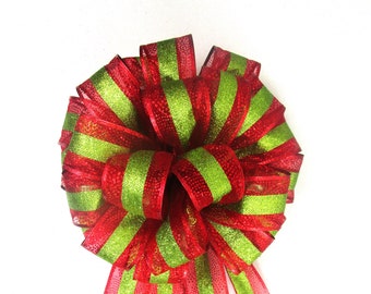 Red and Lime Green Bow, Christmas Bow, Christmas Tree Bow, Tree Topper Bow