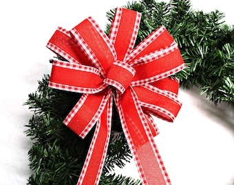 Red Gingham Christmas Bow: Wired Edge Wreath Decor