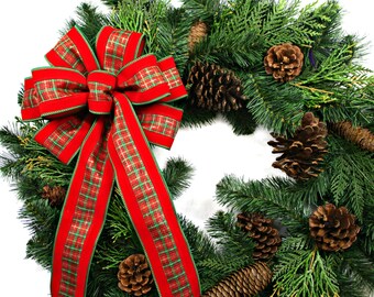 Lazo a cuadros rojos y verdes, lazo a cuadros, lazo navideño