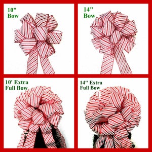 Christmas Bow / Tree Topper Bow / Wreath Bow / Red Bow / Red & White Candy Cane Stripe Bow image 5