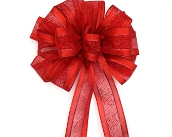 Red and Silver Stripe Christmas Bow  / 12" Bow / Wreath Decor