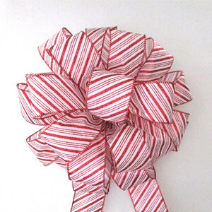 Christmas Bow / Tree Topper Bow / Wreath Bow / Red Bow / Red & White Candy Cane Stripe Bow image 1