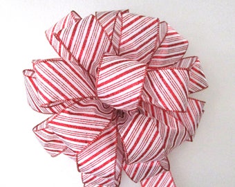 Christmas Bow / Tree Topper Bow / Wreath Bow /  Red Bow / Red & White Candy Cane Stripe Bow