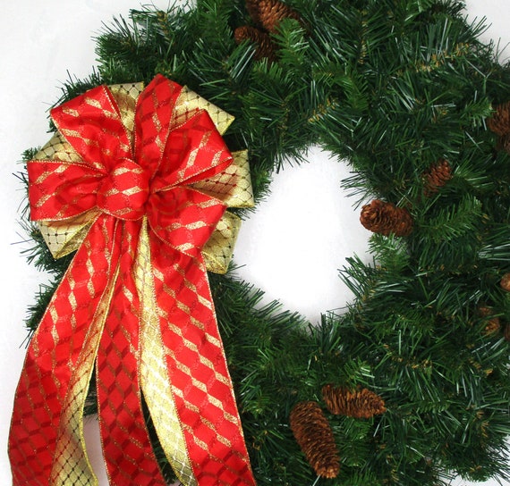 Red and Gold Christmas Bows Christmas Decorative Bows for Wreath Garland Christmas Tree Topper