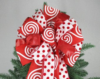 Red and White Christmas Bow: Polka Dot Wreath Decoration