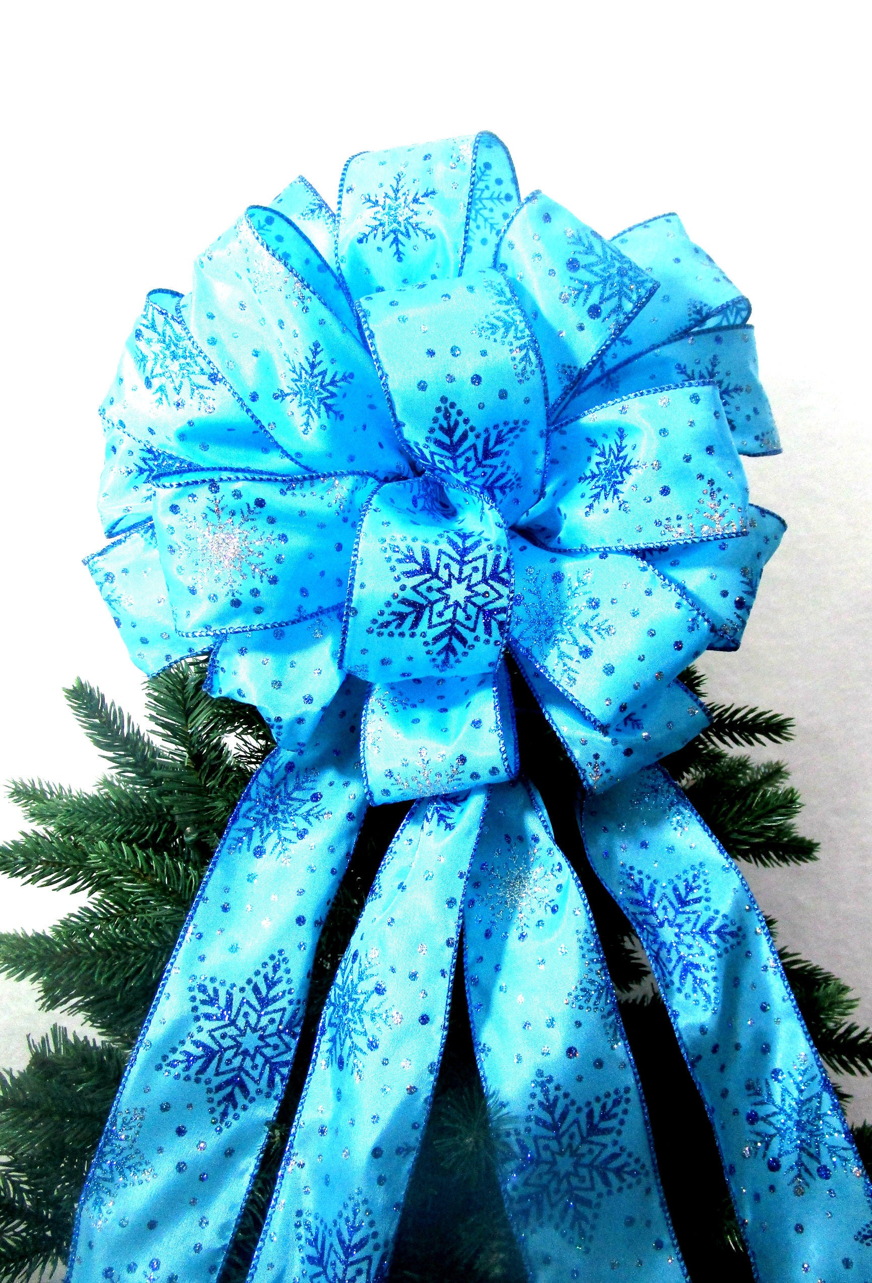 Christmas Bow Blue Bow Tree Topper Bow Wreath Bow Etsy