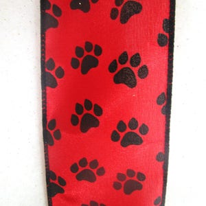 Red Bow / Dog Bow / Paw Print Bow / Cat Bow image 2