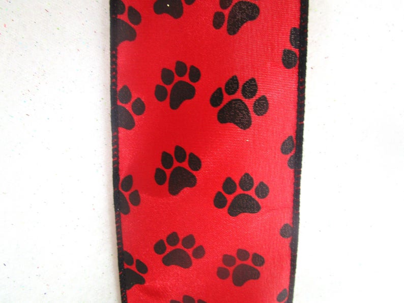 Red Bow / Dog Bow / Paw Print Bow / Cat Bow image 2