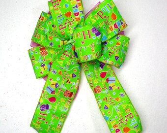 Happy Birthday Bow: Wired Lime & Pink Ribbon Party Decoration