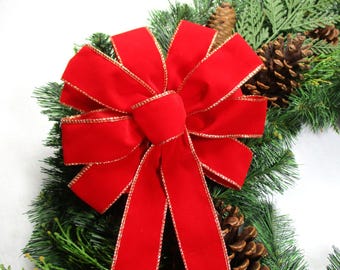 Tree Topper Bow / Outdoor Bow / Waterproof Bow / Red Velvet Christmas Bow: Outdoor Wreath Decor / Mailbox Bow