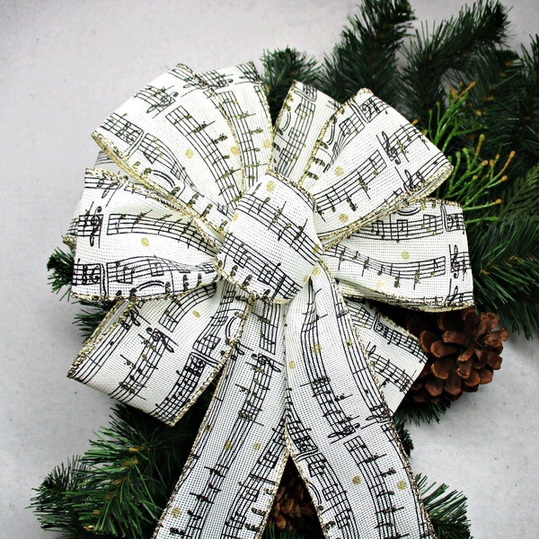 Musical Notes Bow, 3 SIZES AVAILABLE, Christmas Wreath Bow, Musical Theme Bow, Piano Bow