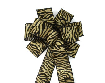 Zebra Leopard Print Christmas Bow: Wired Edge Wreath Decor