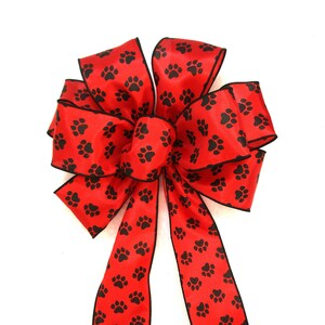 Red Bow / Dog Bow / Paw Print Bow / Cat Bow image 3