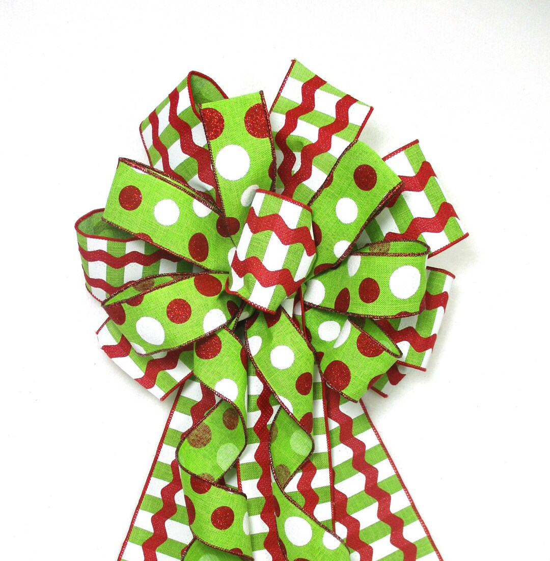 Christmas Wreath Bow: Red, Green, Polka Dot & Ric Rac Ribbon - Etsy