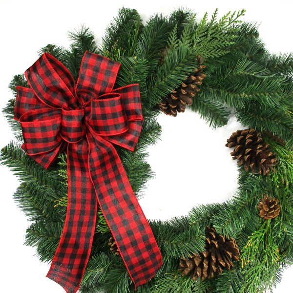 Buffalo Plaid Bow  / WATERPROOF BOW / 5 SIZES / Wreath Bow / Tree Topper Bow / Christmas Bow / Buffalo Check Bow / Outdoor Bow