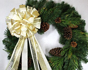 Gold Cream Christmas Bow: Polka Dot Wreath Decor
