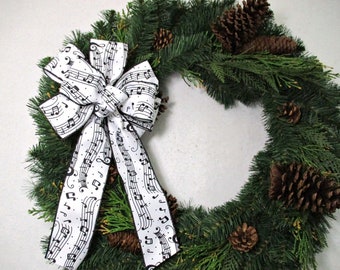 Musical Notes Wired Christmas Bow: Wreath or Tree Topper