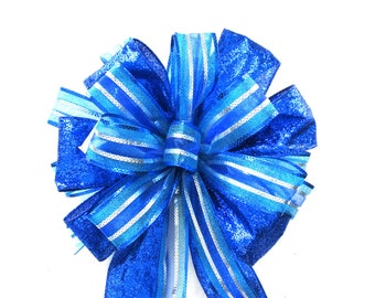 Wreath Bow / Christmas Bow / Christmas Tree Topper / Tree Topper Bow / Blue Bow / Blue and Silver Bow / Christmas Tree Bow