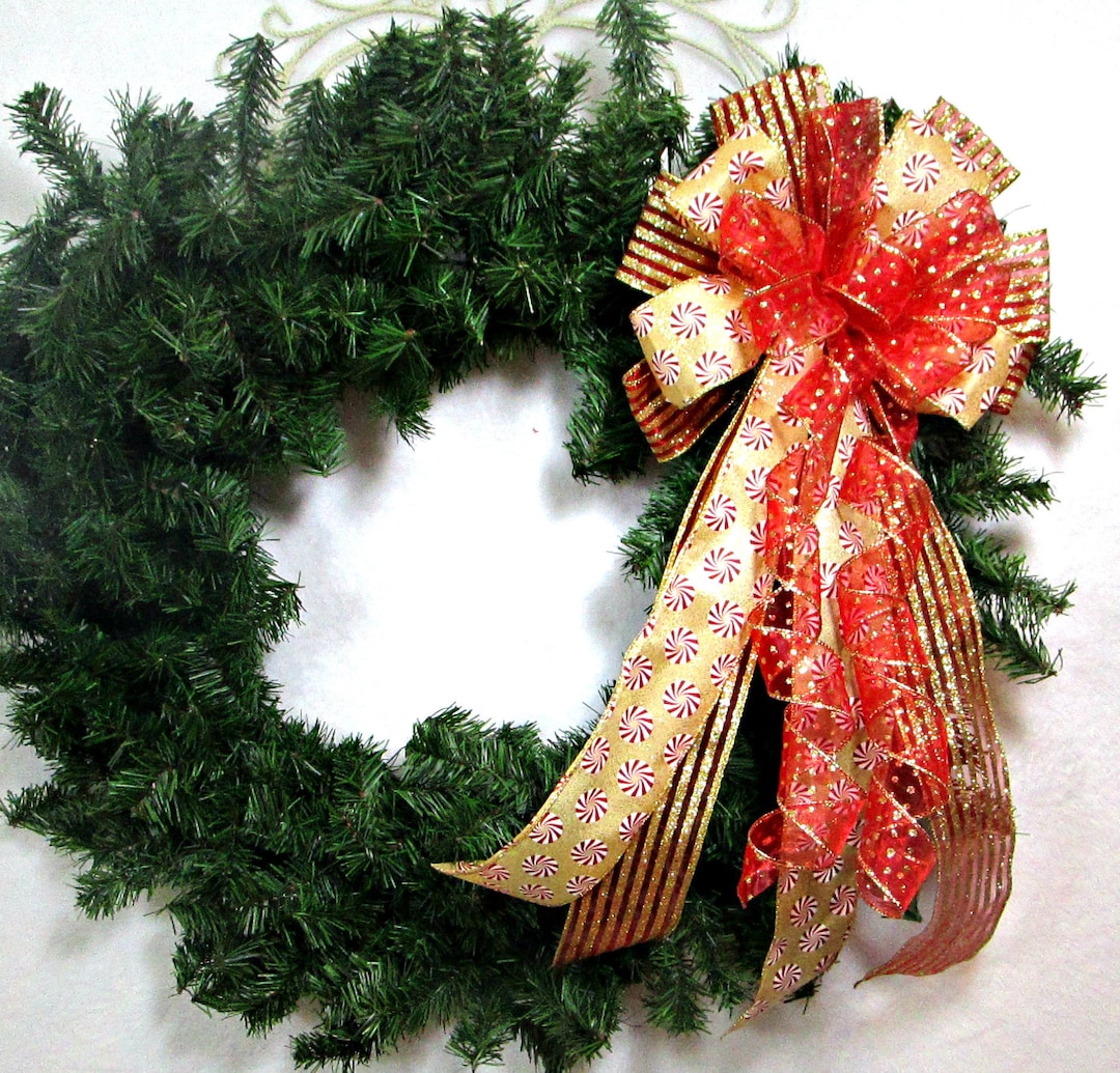 Red Bow / Red and Gold Bow / Wreath Bow / Candy Bow / Christmas Bow ...