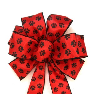 Red Bow / Dog Bow / Paw Print Bow / Cat Bow image 1