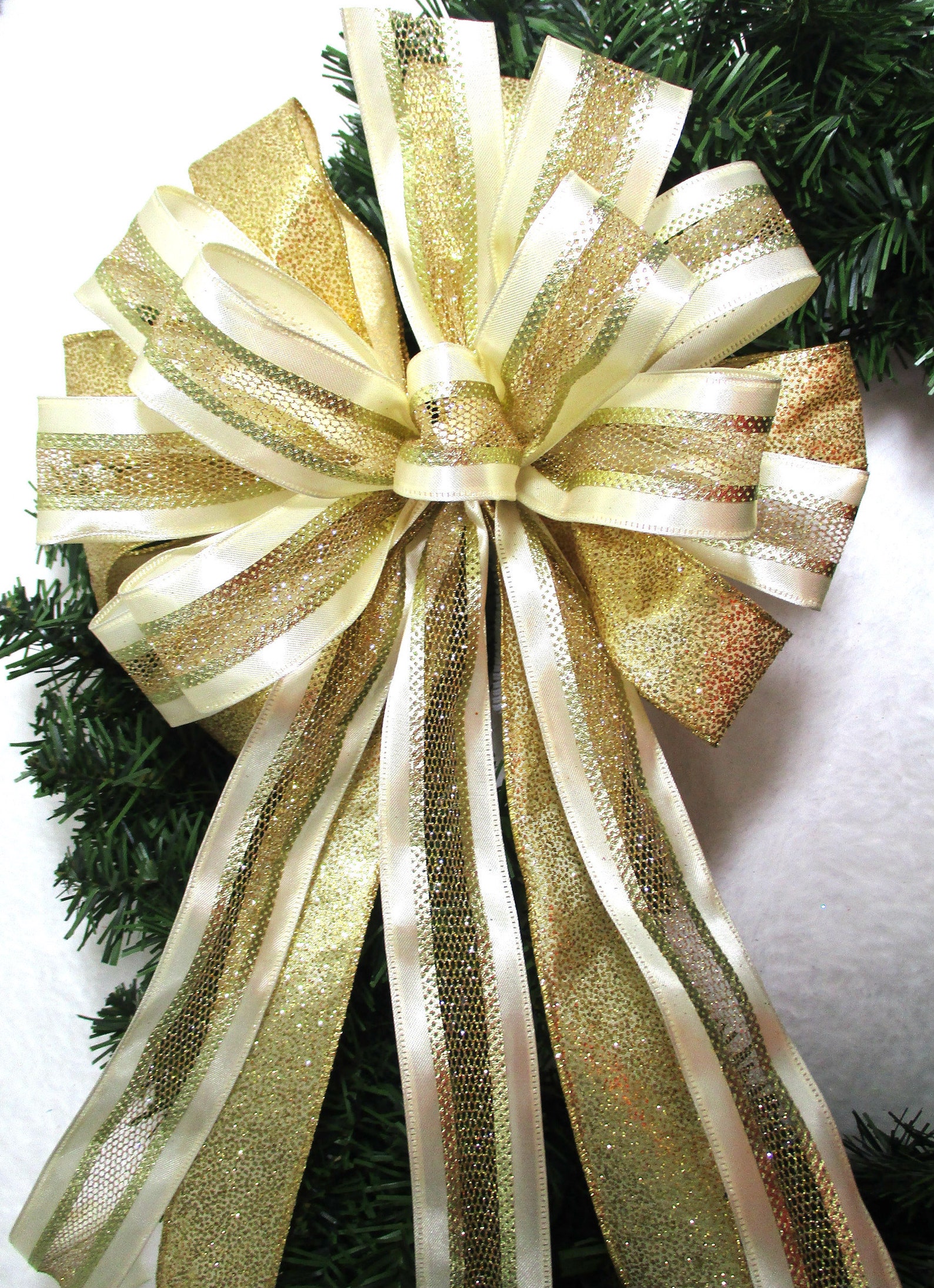 Gold Bow / Wreath Bow/ Cream Bow / Christmas Bow / Gold and Etsy