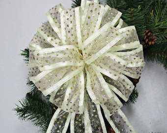 Gold Polka Dot Christmas Bow: Cream Wreath Decor