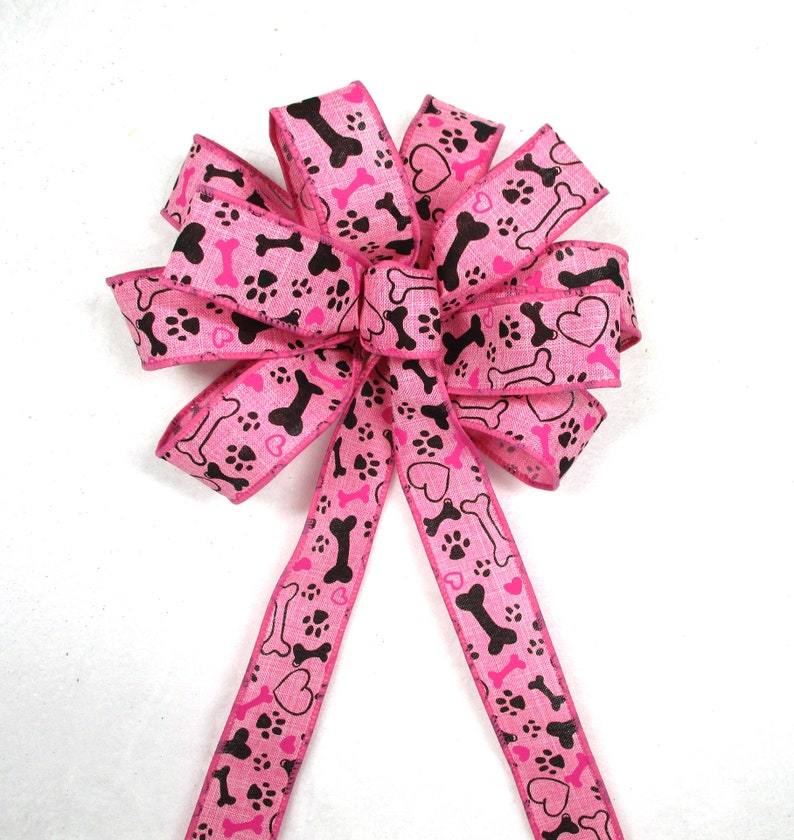 Dog Bow / Dog Bone Bow / Paw Print Bow / Pink Bow / Puppy Bow / Cat Bow / Christmas Bow / Wreath Bow image 2