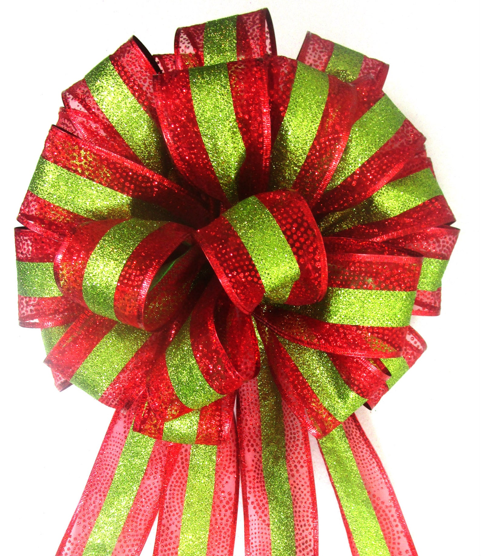 Red and Lime Green Bow Christmas Bow Christmas Tree Bow Etsy