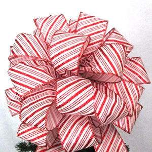 Christmas Bow / Tree Topper Bow / Wreath Bow / Red Bow / Red & White Candy Cane Stripe Bow image 3