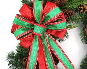 Lazo rojo y verde / Lazo navideño / Lazo para corona / Lazo para la punta del árbol