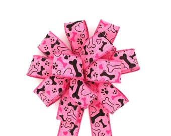 Dog Bone & Paw Print Bow: Blue or Pink Christmas Wreath Decor