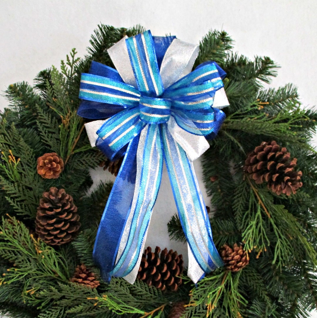 Blue Bow, Turquoise Bow, Blue and Silver Bow, Christmas Bow, Tree