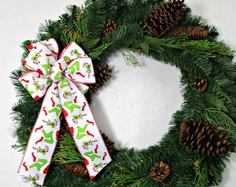 Christmas Bow / Grinch Bow /  Red and Green Bow / Wreath Bow / Tree Topper Bow