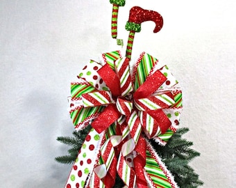 Red, Green, and White Christmas Tree Bow, Wreath Accent