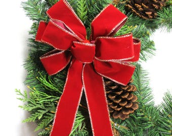 Cranberry Bow, Waterproof Red Velvet Christmas Bow: Outdoor Wreath Bow