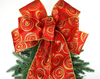 Red and Gold Bow / Tree Topper Bow / Wreath Bow / Christmas Bow / Christmas Tree Bow