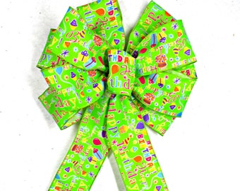 Happy Birthday Bow: Lime Green Wired Ribbon Party Decor