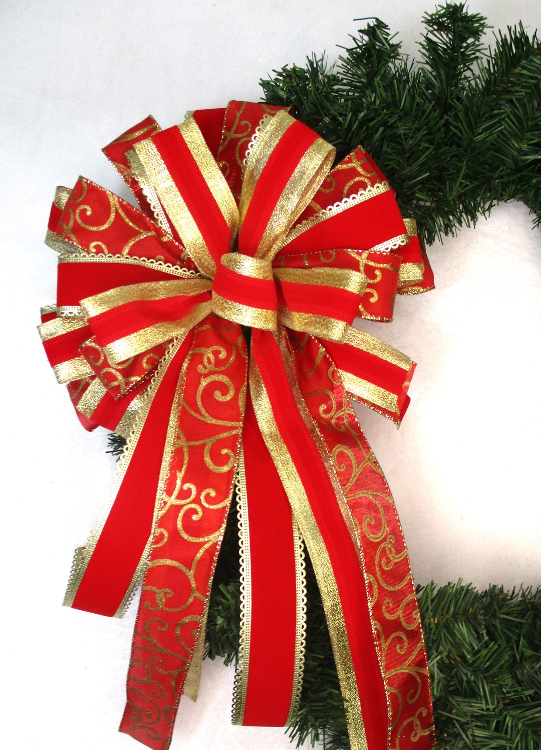 Red and Gold Bow / Wreath Bow / Christmas Bow - Etsy