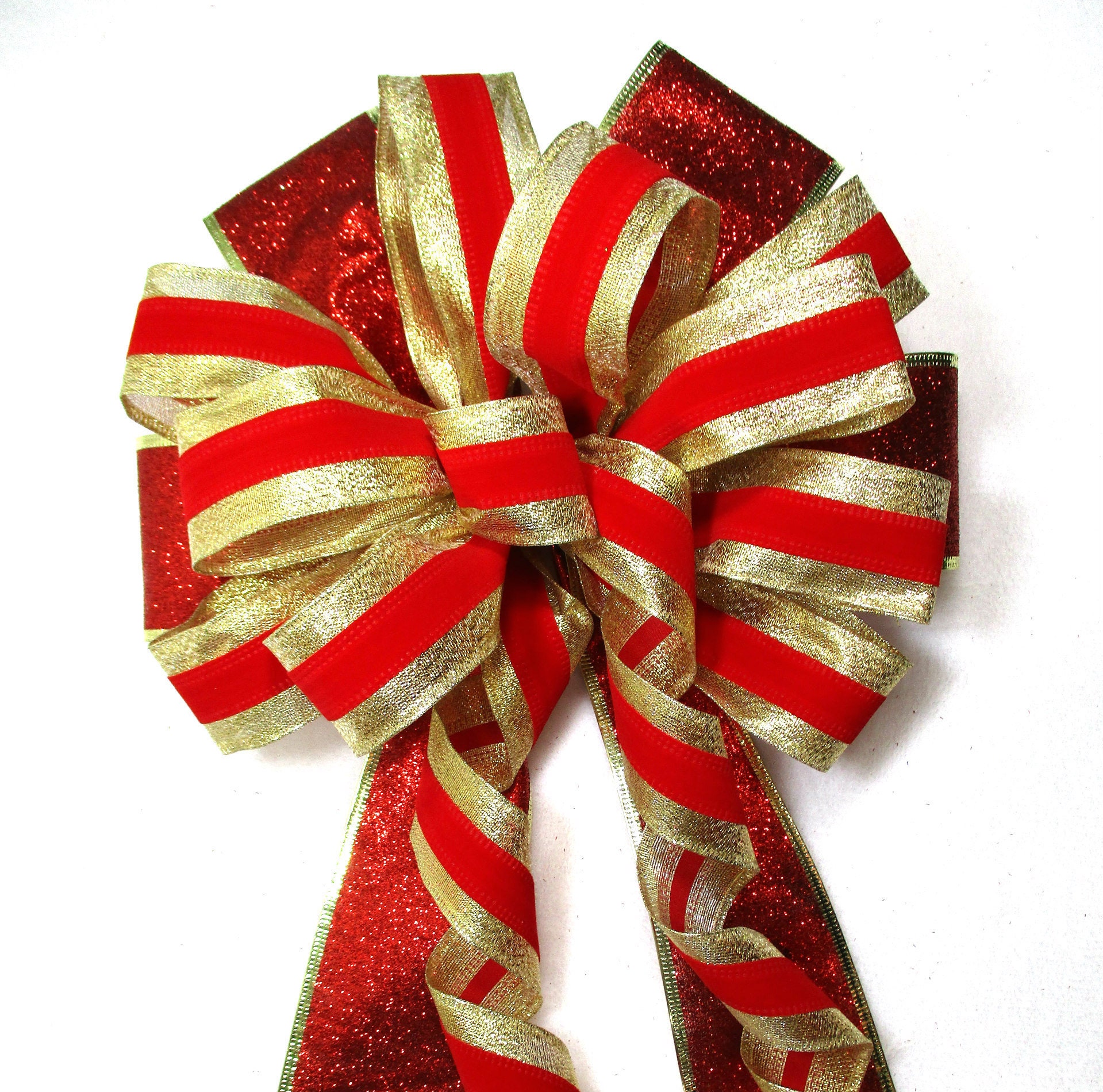 Red and Gold Bow / Wreath Bow / Christmas Bow / Tree Topper Etsy