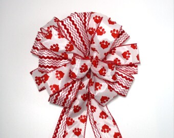 Red Paw Print Dog Bow: Wired Edge Pet Decor