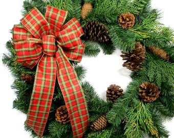 Lazo a cuadros rojos y verdes, lazo rojo, lazo a cuadros, lazo navideño