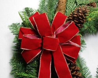 Cranberry Bow, Waterproof Red Velvet Christmas Bow: Outdoor Wreath Bow