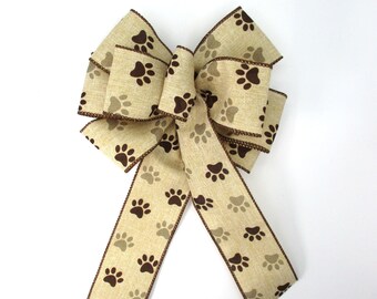 Paw Print Dog Bow: Wired Edge Christmas Wreath Bow