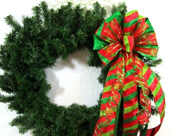 Lazo navideño, lazo para corona, lazo para la punta del árbol, lazo rojo y verde