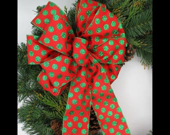 Lazo navideño de lunares rojos y verdes, decoración para coronas navideñas