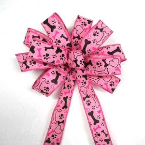 Dog Bow / Dog Bone Bow / Paw Print Bow / Pink Bow / Puppy Bow / Cat Bow / Christmas Bow / Wreath Bow image 1