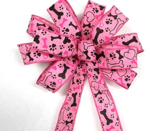 Dog Bow / Dog Bone Bow / Paw Print Bow / Pink Bow / Puppy Bow / Cat Bow / Christmas Bow / Wreath Bow