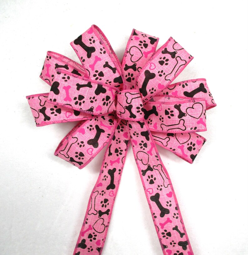 Dog Bow / Dog Bone Bow / Paw Print Bow / Pink Bow / Puppy Bow / Cat Bow / Christmas Bow / Wreath Bow image 1