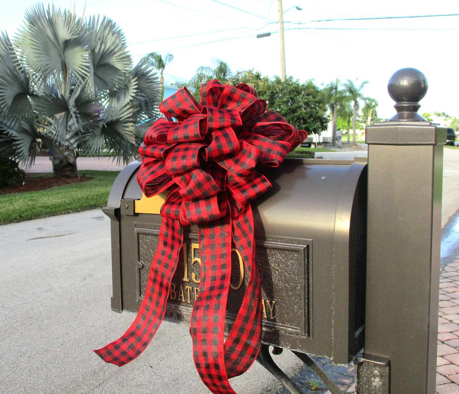 Mailbox Bow / WATERPROOF BOW / Buffalo Plaid Bow / Outdoor Bow Etsy