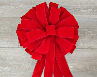 Waterproof Bow / EXTRA LARGE BOW / Outdoor Bow / Red Velvet Bow / Christmas Bow / Wreath Bow / Red Bow / Tree Topper Bow / Mailbox Bow